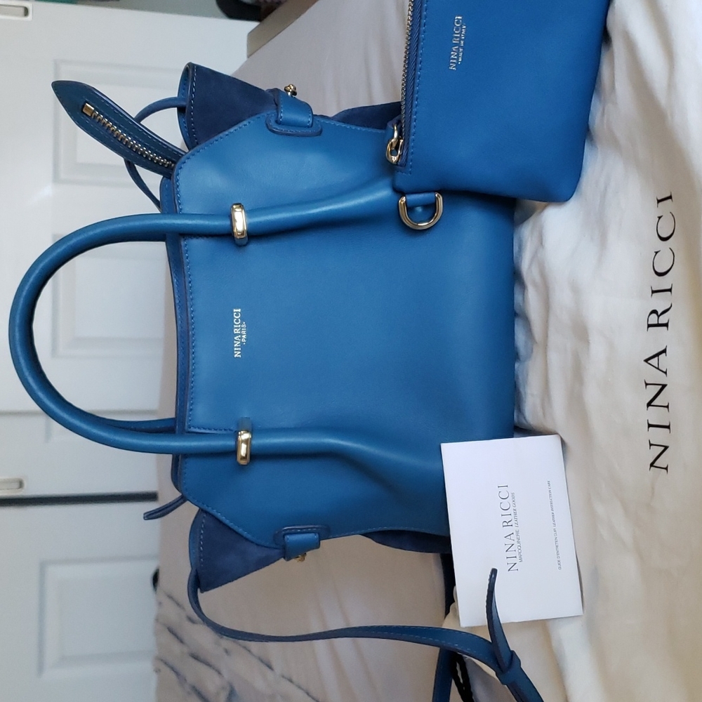 Nina Ricci Calf Leather Blue Le Marche (Small)